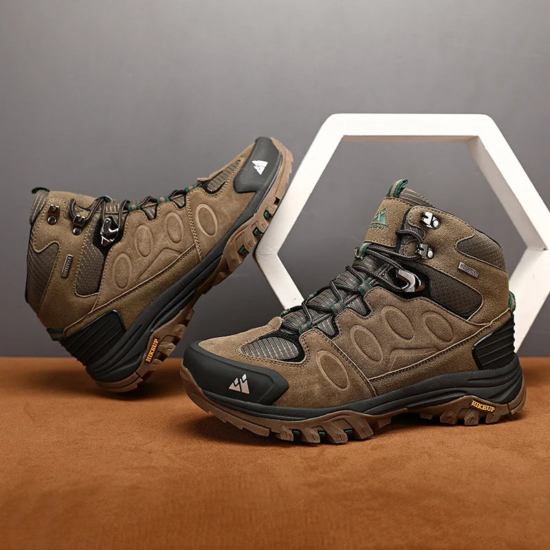 HIKEUP Scarponi da trekking da uomo alti, scarpe invernali da outdoor, con lacci, antiscivolo, sportive, casual, da trekking, in pelle scamosciata, calde