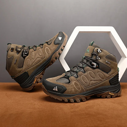HIKEUP Scarponi da trekking da uomo alti, scarpe invernali da outdoor, con lacci, antiscivolo, sportive, casual, da trekking, in pelle scamosciata, calde