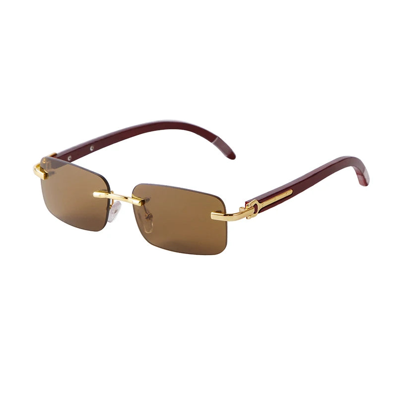 Classic Stylish Rectangle Rimless Sunglasses Women Men Brand Design Luxury Vintage Sun Glasses Frameless Wood Leg Frame Eyewear