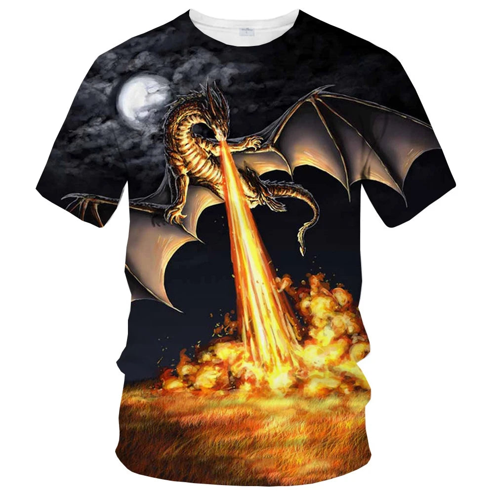 Sommermodetrend: kreatives, lässiges, weiches und bequemes Kurzarm-T-Shirt mit 3D-Druck und Drachenmuster