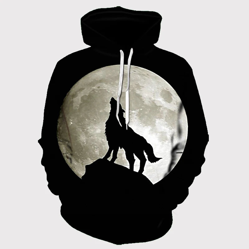 Bluzy z kapturem z nadrukiem 3D wilka, dla mężczyzn i kobiet, modne, casualowe, oversize, pulower w stylu hip-hop Harajuku, streetwearowe hoodie