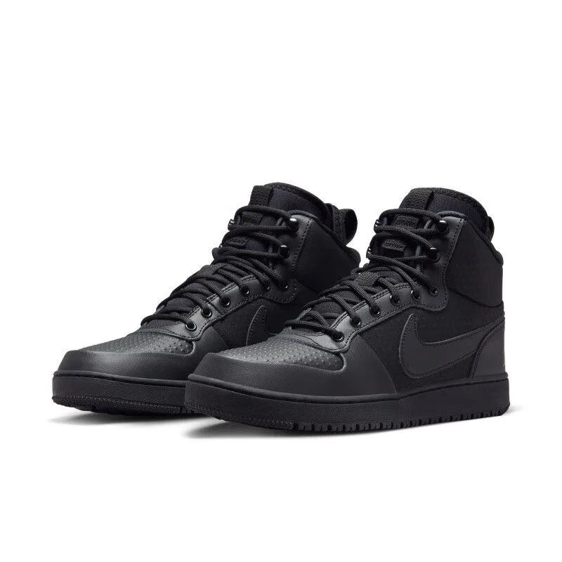 Nike Court Borough Mid Solid Color Versatile Fashionable Leather Mid-Top Men's Black Sneakers Aa0547-002