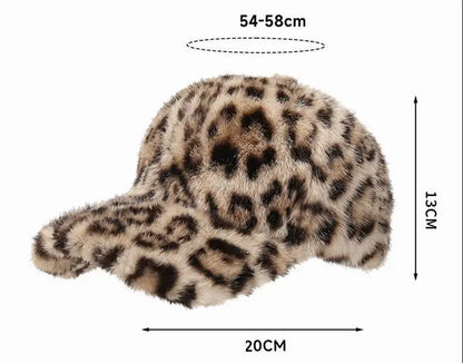 Leopard Print Baseball Cap Women Plush Faux Fur Keep Warm Winter Women's Cap Outdoor Vintage Snapback Hats For Women