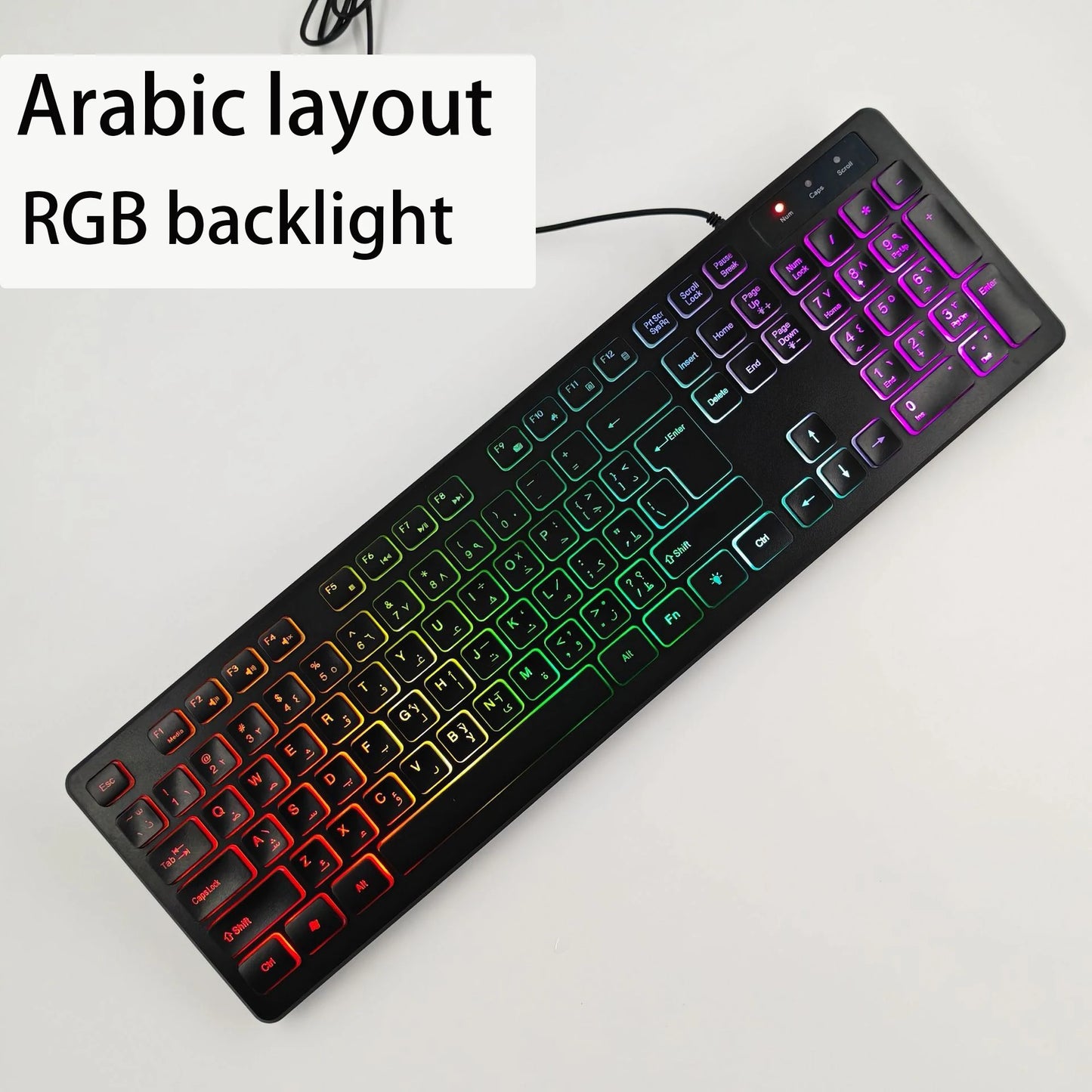 Teclado gaming de secretária com fios e retroiluminado, layout de teclado espanhol/francês (AZERTY)/russo/árabe/alemão, para computador de secretária e escritório