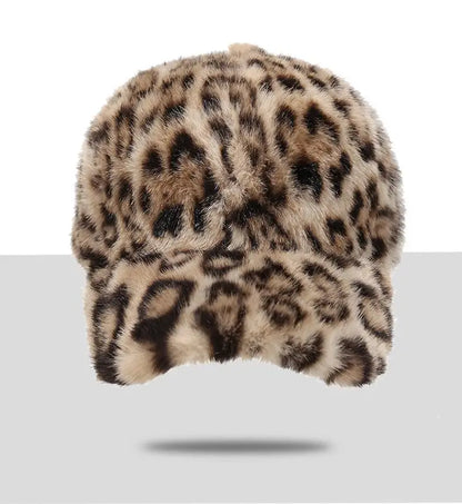 Leopard Print Baseball Cap Women Plush Faux Fur Keep Warm Winter Women's Cap Outdoor Vintage Snapback Hats For Women