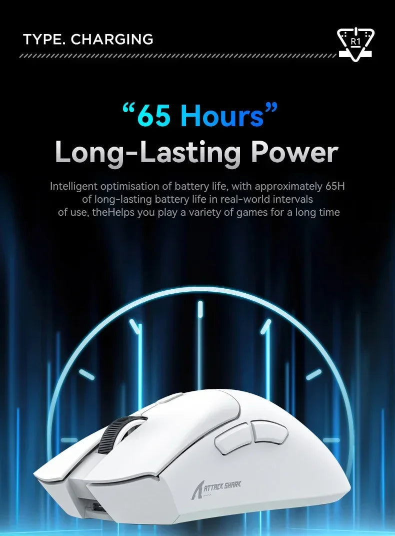 Attack Shark R1 2.4G USB Wireless Bluetooth Gaming Mouse 18K DPI PAW3311 Tri-Mode Connectivity 59g Lightweight For PC Laptop Mac