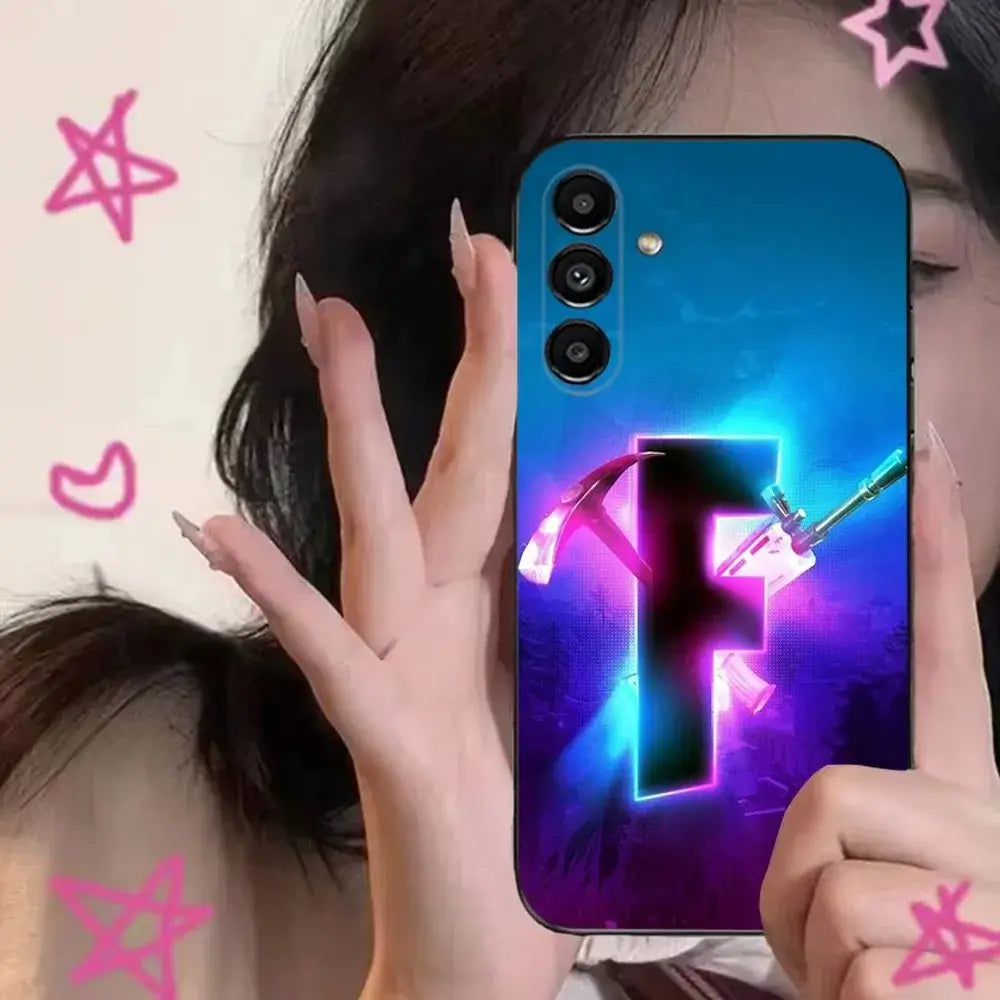 Калъф за телефон R-Royales F-Fortnites за Samsung S24,S21,S22,S23,S30,Ultra,S20,Plus,Fe,Lite,Note,10,9,5G, черен мек калъф