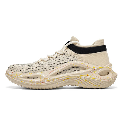Men Sports Shoes Soft Light Mesh Thick Sole Anti Slip Tennis Shoes Spring Lace Up Outdoor Fitness Running Shoes