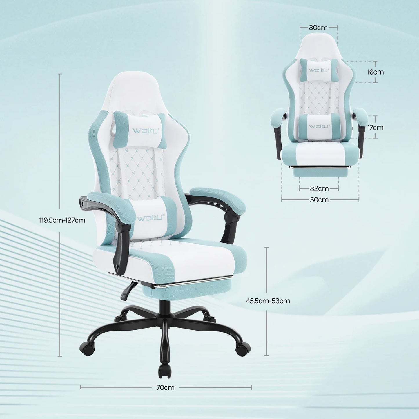 Fotel komputerowy obrotowy WOLTU z funkcją masażu, ergonomiczny fotel biurowy z poduszką i podnóżkiem, gamingowy fotel z regulacją wysokości