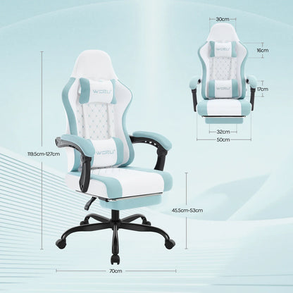 Fotel komputerowy obrotowy WOLTU z funkcją masażu, ergonomiczny fotel biurowy z poduszką i podnóżkiem, gamingowy fotel z regulacją wysokości