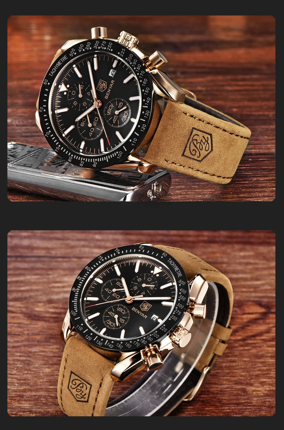 Montre homme BENYAR 5140, montre de sport décontractée, montre à quartz de luxe étanche, chronographe militaire de marque haut de gamme.