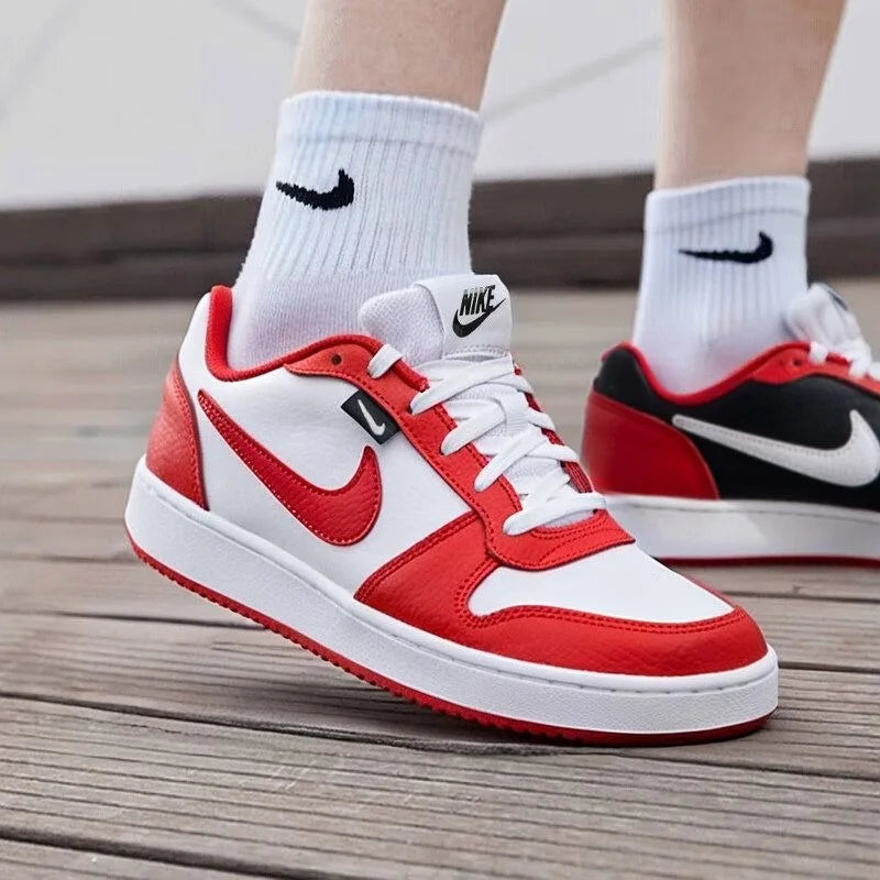Nike EBERNON Synthetic Leather Low Premium Low Top, Board Shoes, Men's, White and Red AQ1774-101