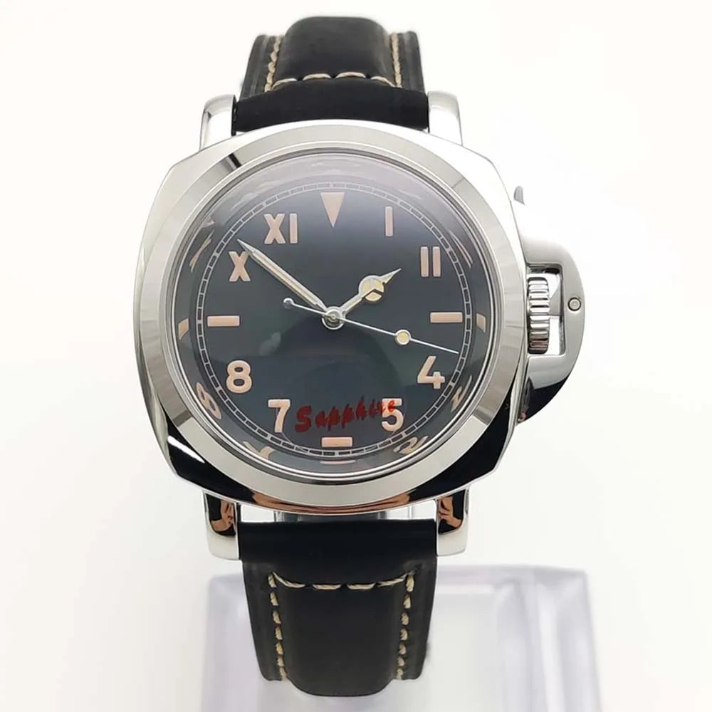 Parnsrpe Men's Automatic Mechanical NH35 Watch Polished Case Sapphire Glass Leather Strap 40mm Men's Watch