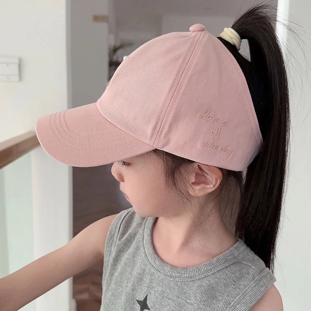 Fashion Kids Baseball Caps for Boys Girls Sun Hat Hollow High Ponytail Caps Children Sunshade Baseball Caps for age 4-12 Years