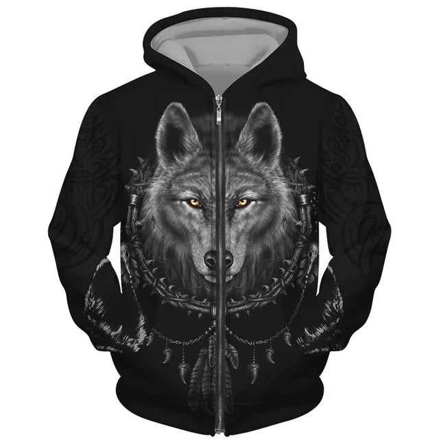 Cool 3D Wolf Printed Zipper Hoodies Fashion Men/Women Streetwear Hooded Jacket Coat Unisex Casual Hip Hop Pullover Sweatshirts