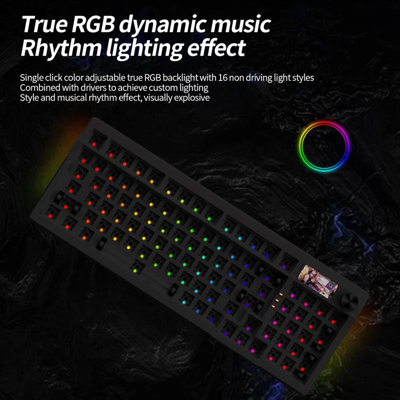 Kit de teclado YINDIAOY95 Hotswap con pantalla TFT, retroiluminación RGB completa, 2.4GHz, Bluetooth inalámbrico, teclado mecánico DIY personalizado