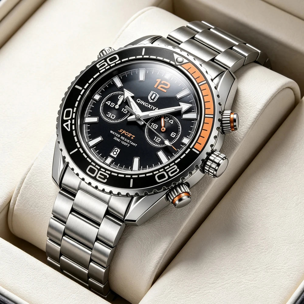 Reloj de pulsera de lujo para hombre de la marca QINGXIYA, cronógrafo deportivo resistente al agua con fecha luminosa, reloj de cuarzo informal para hombre