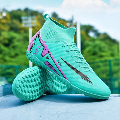 Nouvelles chaussures de football pour hommes, chaussures de soccer de haute qualité pour l'extérieur, chaussures de sport ultralégères pour l'intérieur, chaussures de sport antidérapantes à cheville haute, chaussures d
