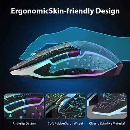 RGB Gaming Mouse 2.4G Wireless Mouse Bluetooth Mouse 1600DPI 6 Mute Buttons Mice Ergonomic Dual-Mode Office Mice For MacBook PC