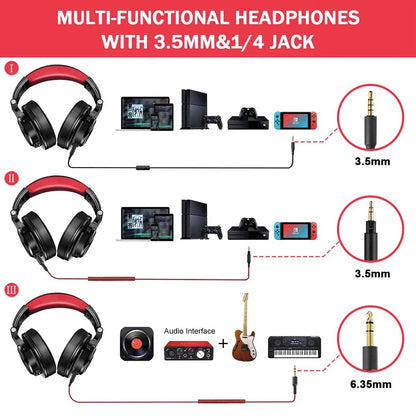 Auscultadores DJ de Estúdio Over-Ear com Fio OneOdio com Microfone – Headset de Mistura e Monitorização com Driver de 40mm para Gaming e Gravação