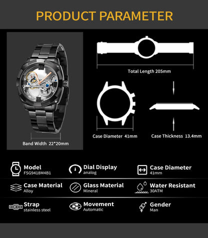2024 Top Brand Luxury Stainless Steel Skeleton Tourbillon Automatic Movement Men's Watch Mechanical Waterproof Luminous Wrist Clock