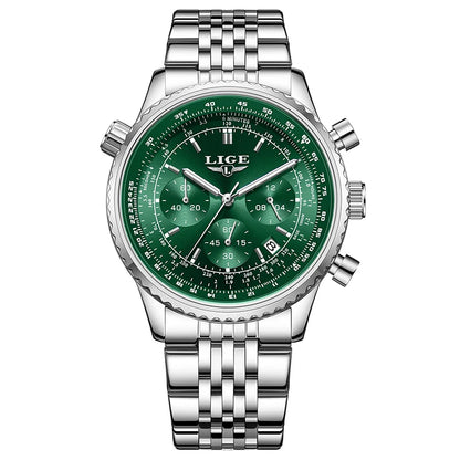 Montre de luxe pour homme LIGE – Chronographe avec date, en acier inoxydable, étanche, luminescente, style sportif et militaire, montre à quartz pour homme