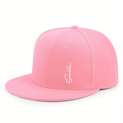 Lettered smiley face print stylish baseball cap for men and women adjustable sun protection woven flat brim sun hat gorras
