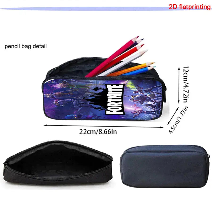 FORTNITE 3Pcs Lightweight Backpack With Front Pocket,Crossbody Bag&Pencil Case For Age 6-10 Boys Girls,Free 3D Printed Keychain