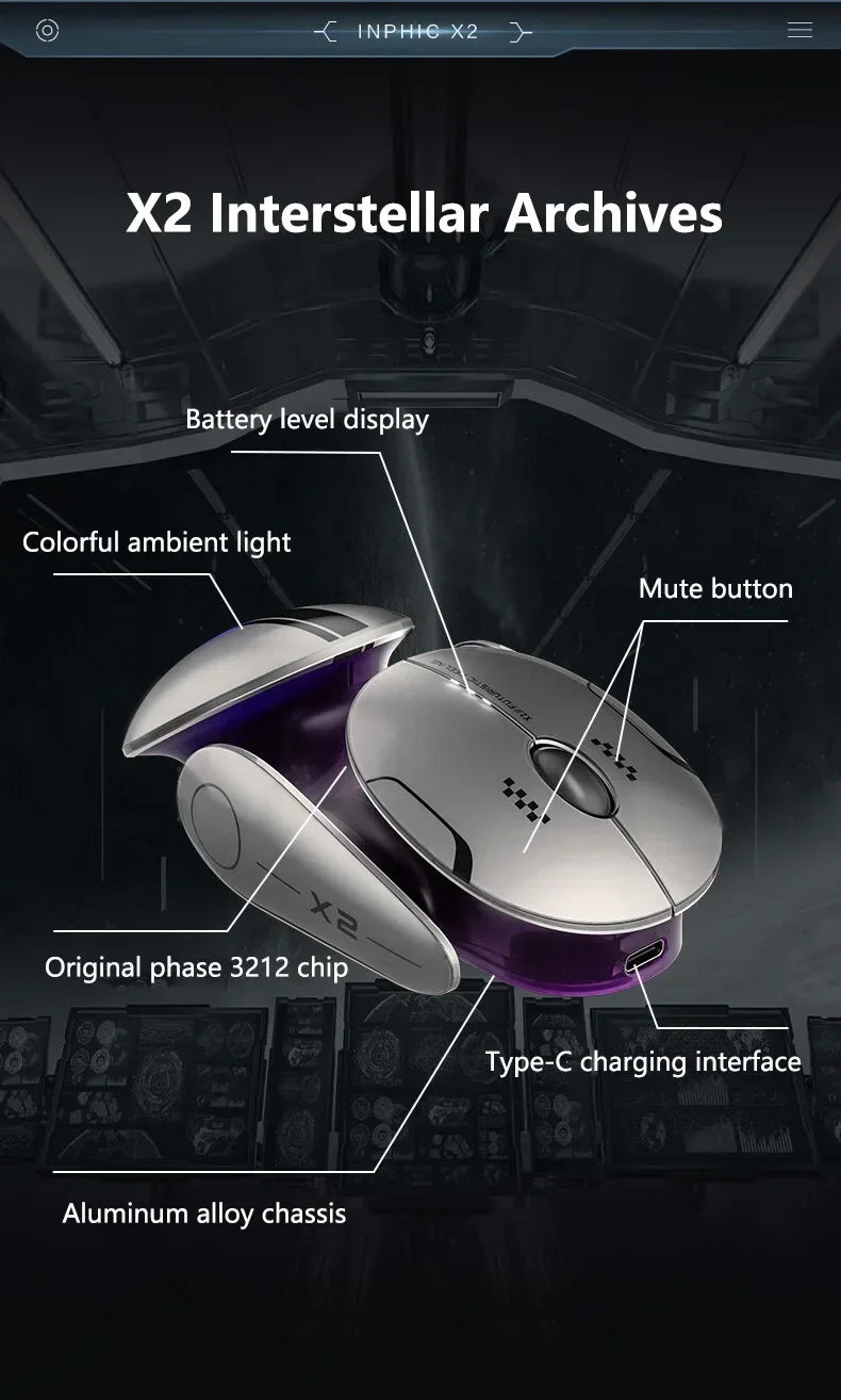 Inphic X2 Tri-Mode Metall-Bluetooth-Funkmaus, leise, wiederaufladbar, E-Sports-Hintergrundbeleuchtung, Gaming-PC- und Laptop-Zubehör, Geschenk