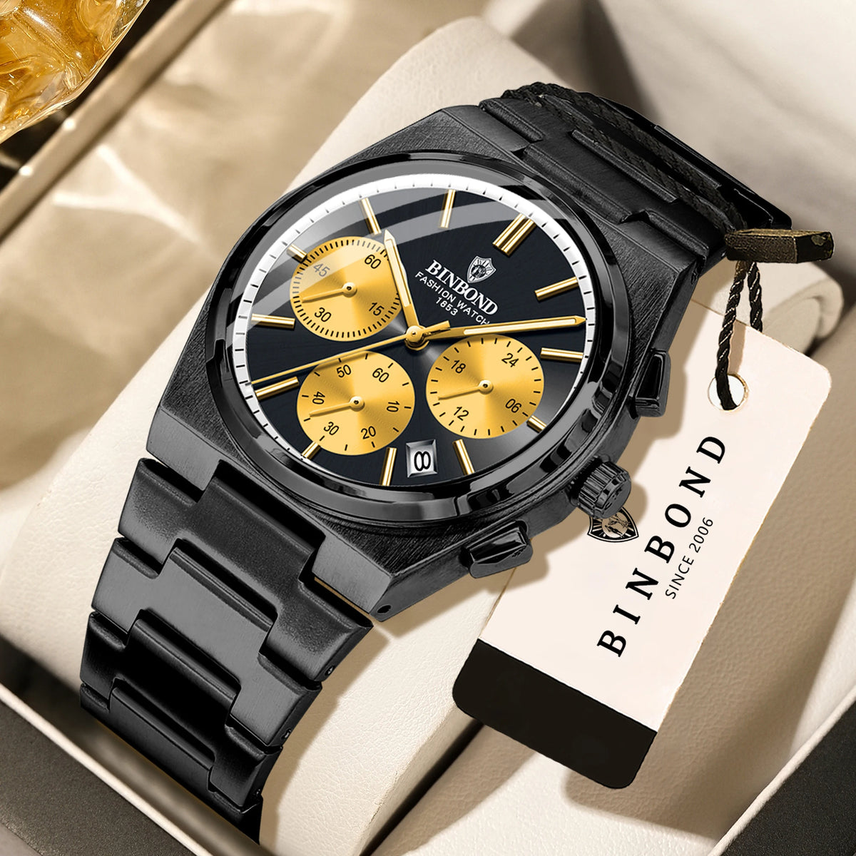 BINBOND – Präzise, robuste Quarz-Herrenuhr mit automatischem Datumsanzeige-Chronographen, Leuchtzeiger, wasserdicht, luxuriöse Freizeit-Herrenuhr Reloj