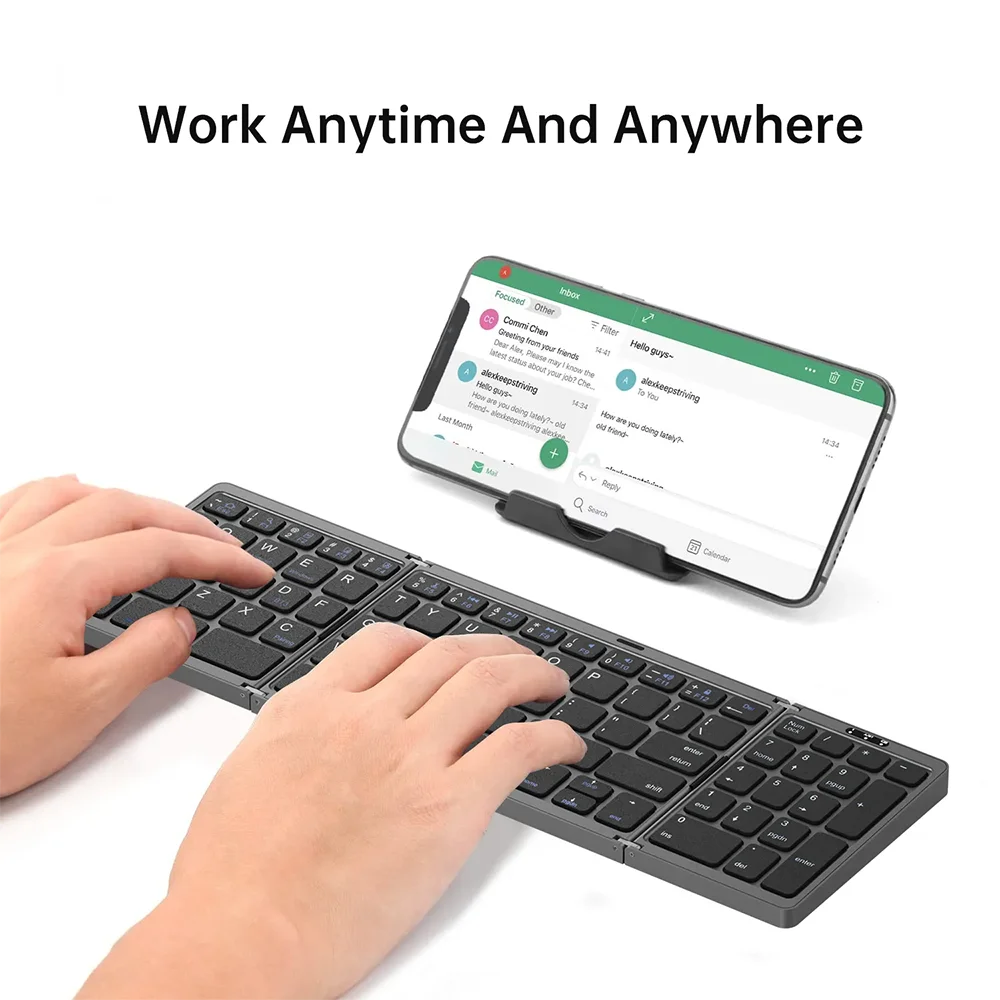 Teclado Bluetooth sem fios dobrável e recarregável para iPad, telemóvel, tablet, notebook e escritório — mini teclado sem fios