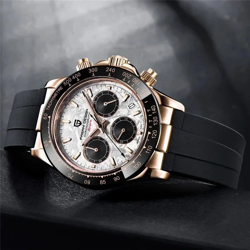 Novo Original PAGANI DESIGN PD-1664 Relógio de Pulso de Luxo para Homem, Movimento de Quartzo Japonês VK63, Safira, Cronógrafo Resistente à Água, Dourado