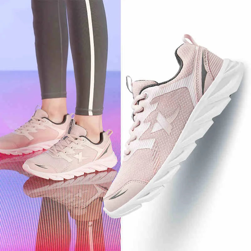 Xtep Running Shoes Non-Slip Soft Women’s Sports Shoes Leather Upper Shock Absorption Female Sneakers 879318110073