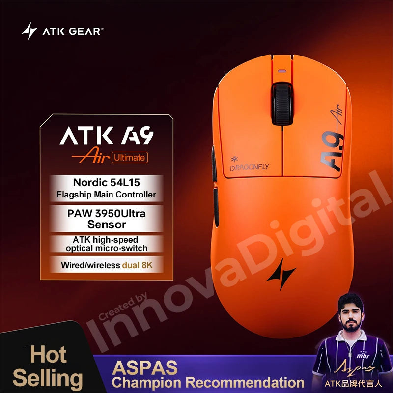 ATK Dragonfly A9 Ultimate trådløs gamingmus A9 Air PAW3950 ultralet ergonomisk e-sportsmus til gamere FPS CSGO A9 Ultra