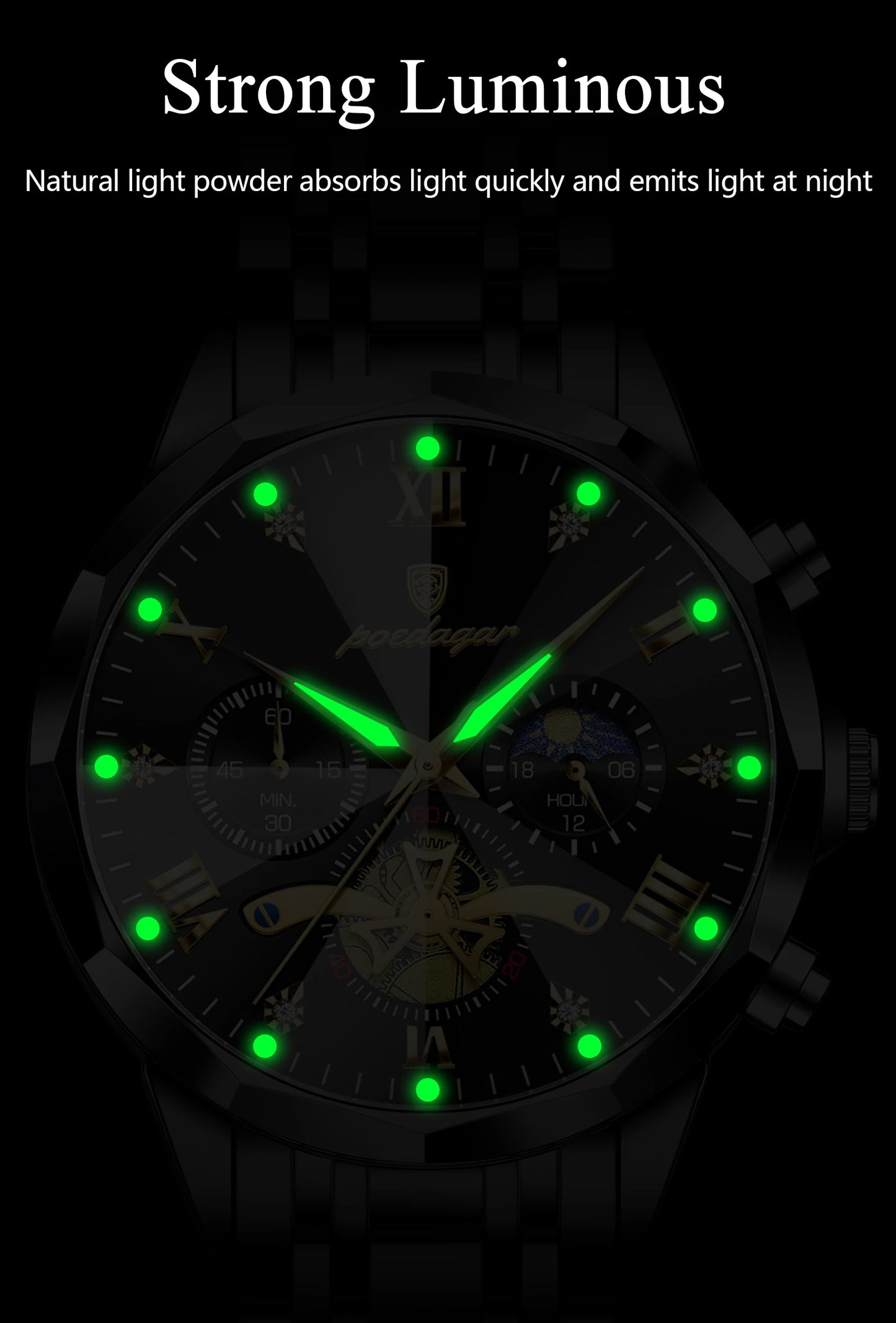 POEDAGAR Luxury Fashion Men Clock Waterproof Luminous Chronograph Male Watch Stainless Steel Quartz Business Men's Watches Reloj