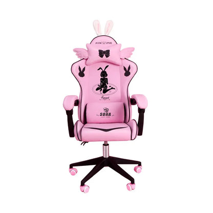 Pink Gaming Chair for Girls with Footrest, Ergonomic Swivel Gaming Chair, Adjustable Office Computer Chair, Cute Cartoon Gamer Chair