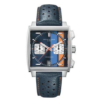 Specht & Sohne New Classic herreur med kvartsværk, blå, rustfrit stål, japansk VK63-værk, ægte læder, Montre Homme 39 mm