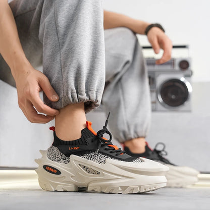 Męskie buty sportowe z elastyczną, grubą podeszwą, antypoślizgowe buty do ćwiczeń na świeżym powietrzu, uniwersalne buty do codziennego noszenia, modne buty uliczne, buty do spacerów