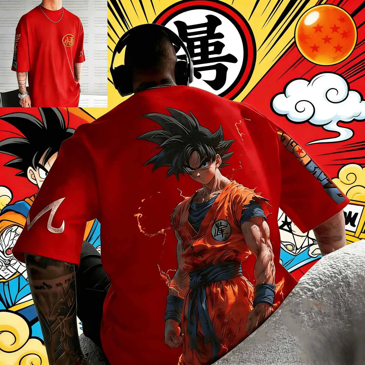 Letní tričko s motivem Dragon Ball – poškozený Goku, vintage anime, pánské, z čisté bavlny, ležérní, volný střih, sportovní, na každodenní nošení