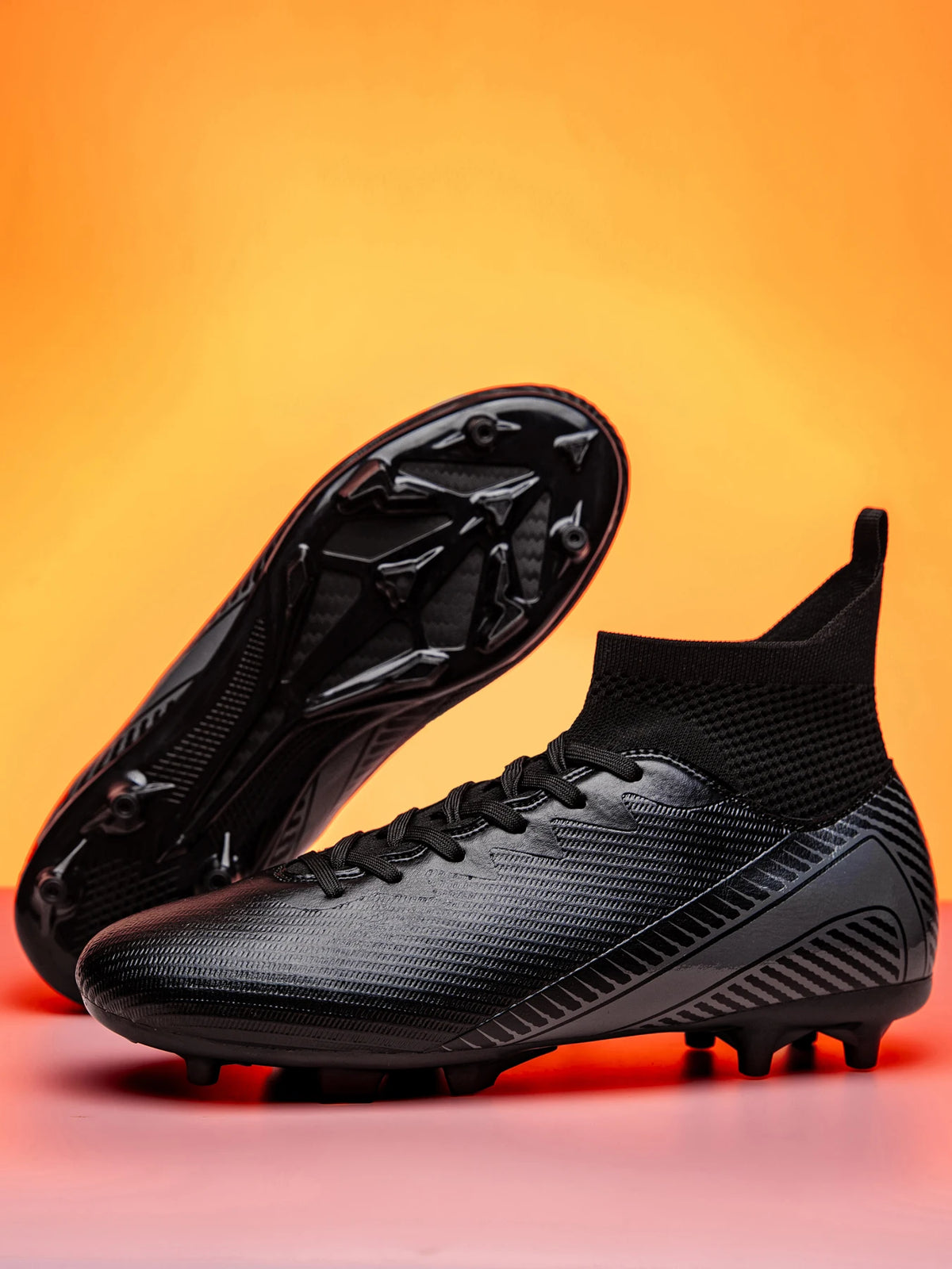 Chaussures de football pour adultes débutants AG FG, tige extensible en PU, coussin en TPU, crampons longs antidérapants, durables, pour entraînement sur gazon, niveau d'entrée