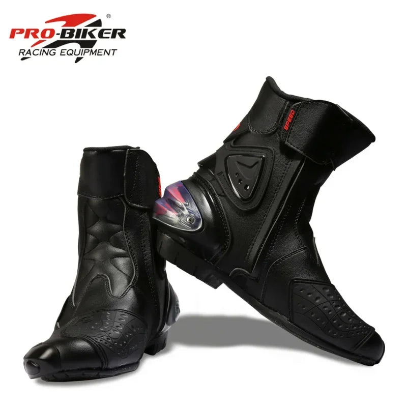 Pro-Biker Premium Motorcycle Racing Shoes for Men & Women - Leather Racing Boots for Speed Biking, Motocross & Off-Road Riding