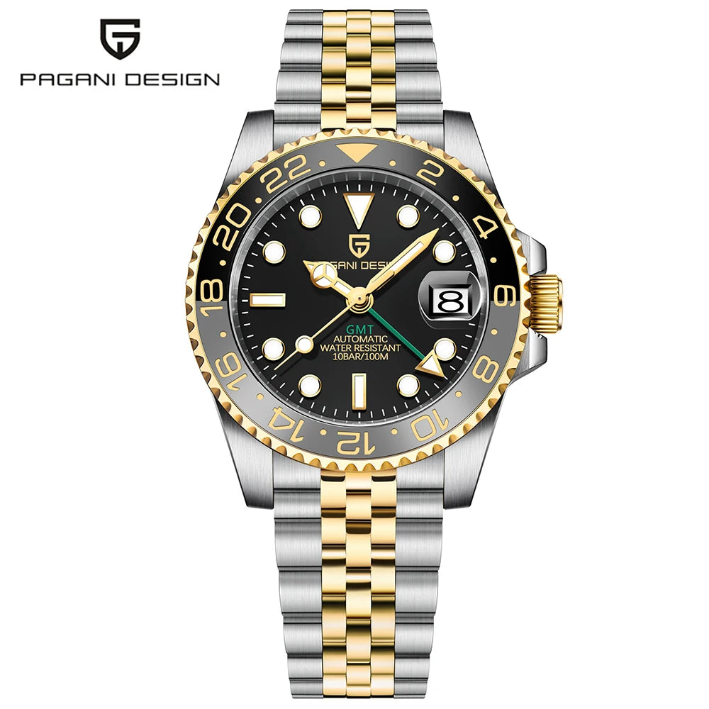 Relógio PAGANI DESIGN 40MM GMT para Homem, Luxo, Safira AR, Mecânico, Luneta em Cerâmica, Automático, 100M à Prova de Água, Relógio para Oferta