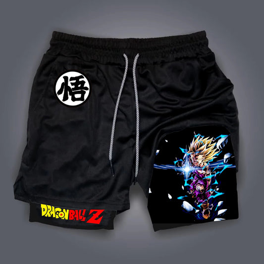 2026 New Dragon Ball Z Son Gohan Anime Men's Double Layer 2 In 1 Gym Shorts Summer Quick-dry Soft Comfy Lightweight Beach Shorts