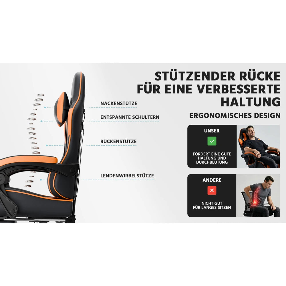 Ergonomic Computer Gaming Chair with Waist Support, Breathable PU Leather Office Chair, Seat Height and Backrest Adjustable