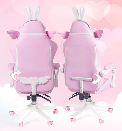 Pink Gaming Chair for Girls with Footrest, Comfortable Adjustable Swivel Computer Chair, Cartoon Gamer Chair for Bedroom, Office & Study