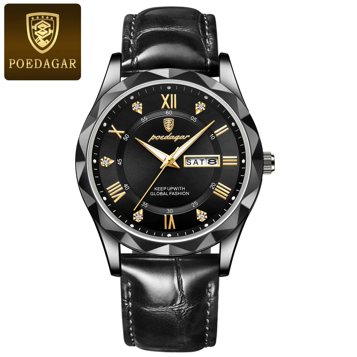 Montre pour homme POEDAGAR, modèle original de luxe : étanche, luminescente, avec affichage de la date et du jour. Montre à quartz au style classique et professionnel, dotée d'un bracelet en cuir.