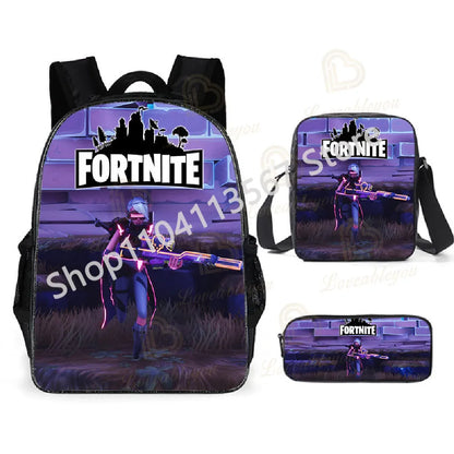 „Fortnite Kids“ 3 vnt. kuprinių rinkinys: moteriškos kuprinės, biuro reikmenys paauglėms mergaitėms ir berniukams, nešiojamojo kompiuterio kuprinė, kasdieninė kelioninė kuprinė