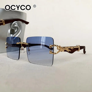 Fashion Rimless Square Sunglasses For Man Leopard Design Gradient Sun Glasses Woman Luxury Outdoor Eyewear UV400