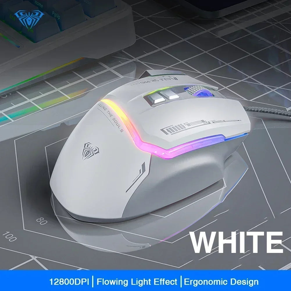 AULA S12Pro kablet mekanisk mus 1000HZ 12800DPI RGB lav latenstid makrodefinitioner esport gamingmus PC-gamer-tilbehør