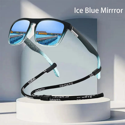 With Chain Fashion Vintage Glittering Material Square Sunglasses Men Women Fishing Driving Classic Brand Designer Sun Glasse
